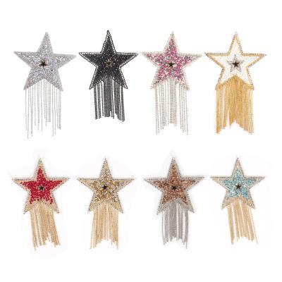 China 3D Popular iron on rhinestone star patch diamante DIY with tassels garment for sale