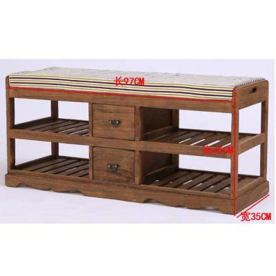 China Environmental Material Factory Wholesale High Quality Rustic Wooden Shoe Bench With Cushion And Drawers Solid Wood Shoe Bench for sale