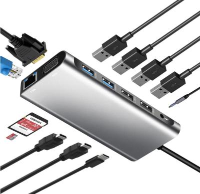 China 5Gbps Data Transfer Rate Aluminum H-speed 12 Port Docking Station Hub 12 In 1 USB 3.0 C Type C Hub For Macbook Pro for sale