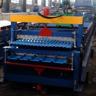 China Rolo da dupla camada da folha do telhado que forma a forma trapezoidalmente galvanizada máquina à venda
