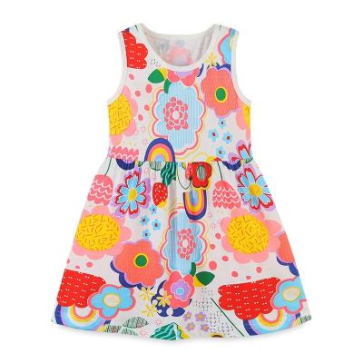 China Anti-wrinkle European Children's Cotton Dress Vest Collar Cartoon Print Cartoon Print Princess Round Skirt Small Summer Girls Knitted Skirt for sale
