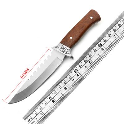 China Wooden Handle Straight Knife Non-variable Creative Handmade Colorful Fixed Blade With Sawtooth Outdoor Tactical Knife for sale