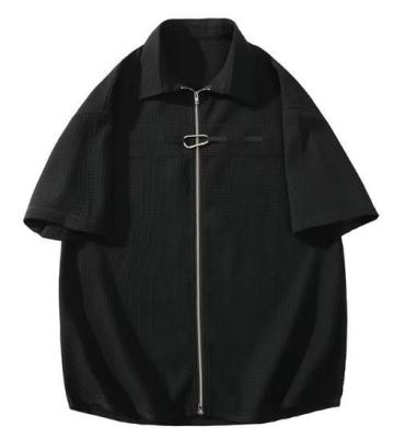China Custom Apparel Manufacturers Men'S Summer Waffle Polo Shirt Short Sleeve Zipper Up T Shirt for sale