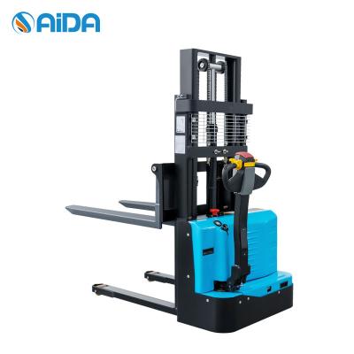 China Lead Acid Full Electric Stacker battery pallet stacker Forklift Stand On High Efficiency for sale