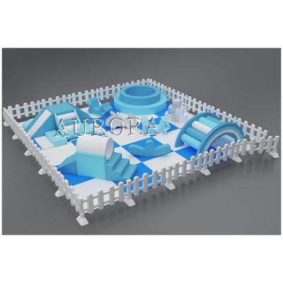 China Gepersonaliseerde Soft Play-apparatuur Set Wit en Blauw Schuim Soft Play Met Ball Pit Te koop