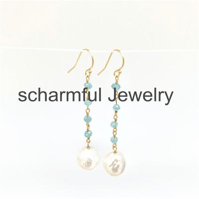 China BOHEMIA ER0916 Crystal Bead Freshwater Baroque Pearl Dangle Earrings for sale