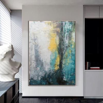 China Green Blue Hand Painted Modern Home Art Picture 100% Handmade Canvas Wall Abstract Garden Living Room Decor Acrylic Painting for sale