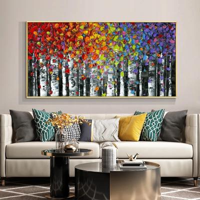 China 100% Handcrafted Modern Tree Art Home Decor Colorful Knife Hand Painted Acrylic Oil Paintings for sale