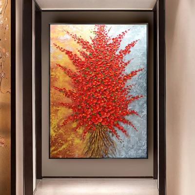 China 100% Hand Painted Modern Home Canvas Abstract Abstract Red Flower Oil Paintings Knife Oil Paintings Decor for sale