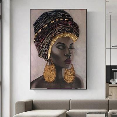 China 100% Hand Painted Home Decor Abstract Wall Art Modern African Woman Oil Painting Living Room Canvas On Canvas for sale