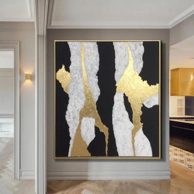 China Vertical oil picture living room abstract hand painted wall decoration 100% large subtract decorative hand painted gold leaf art for sale