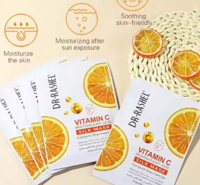 China Vitamina C Brilhante e branqueador Folha de seda Máscara facial.anti-rugas Iluminação de firmeza Máscara de seda à venda