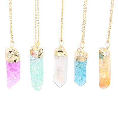 China Aliexpress CLASSIC Wish Crystal Rough Stone Columnar Irregular Natural Stone Necklace Hexagonal Pendant for sale
