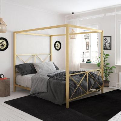 China Black 4 Poster Canopy Bed Frame Queen Size Mosquito Net Modern Design Metal Simple Multi Bedroom Home Use for sale