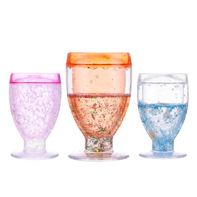 China Hot Selling Double Wall Custom Design Freezer Plastic Frosty Wine Goblet Cup Frozen Double Wall Frost Freeze 10 Ounce for sale