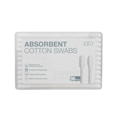 China Makeup Remover& Portable Case 90 PCS PP Cotton Swabs Cleaning Round and Double Spiral Cotton Swabs Stick Paper Cotton Swabs for sale