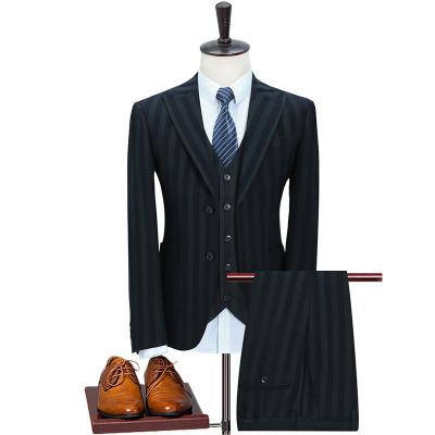 China Anti-wrinkle 2022 men striped suits 1set box custom 3 pieces blazer vest pants set formal mens wedding business suits for men for sale