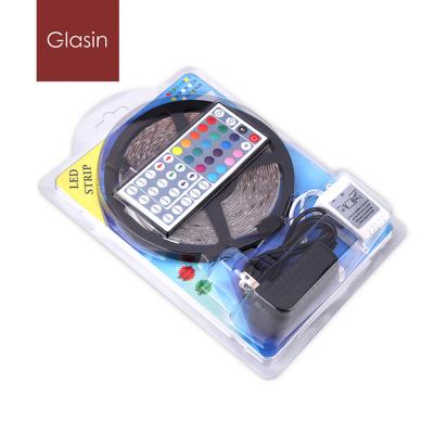 China LANDSCAPE 12V 5M 300leds Color Changing 2835 RGB LED Strip Indoor Kits with 24 Key IR Remote Controllers and 12v 2a Power Adapter for sale