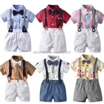 China Boys Casual Short Sleeve Gentleman Baby Outfit Suit With Bowtie Infant Overalls Clothing for sale