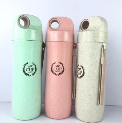 China Contemporary Plastic Biodegradable Water Bottle Cup 420ML Straw Eco Friendly Wheat Bottle For Water Tea Coffee for sale
