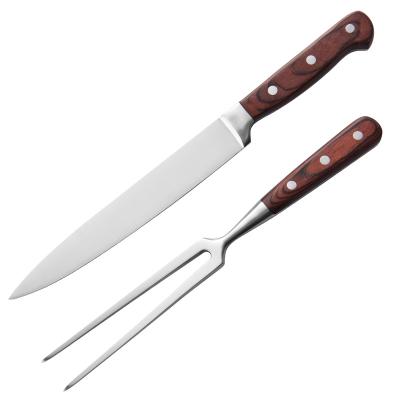 China RUITAI 2020 High Quality Easily Cleaned Stainless Steel Handle Outdoor Wooden Barbecue Slicing Knife Slicing Tool Kit With Meat Fork for sale