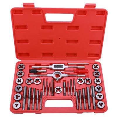 China Industrial grade GCr15 bearing steel 40-Piece Premium Tap and Die Set - SAE Inch Coarse and Fine Teeth | Essential Threading Tool Kit with Complete Handles, Access for sale