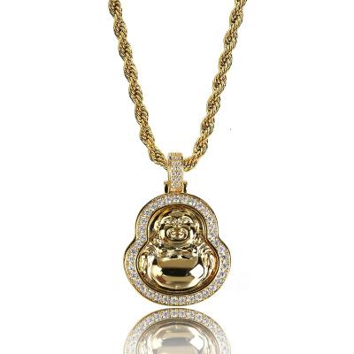 China Hiphop Custom Iced Out Laughing Buddha Necklaces Jewelry Gold Color Necklaces Design Men Women for sale
