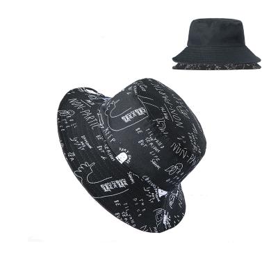 China Character Custom Design Outdoor Unisex Korean Graffiti Bucket Letter Reversible Bucket Hat Spring Bucket Hat for sale