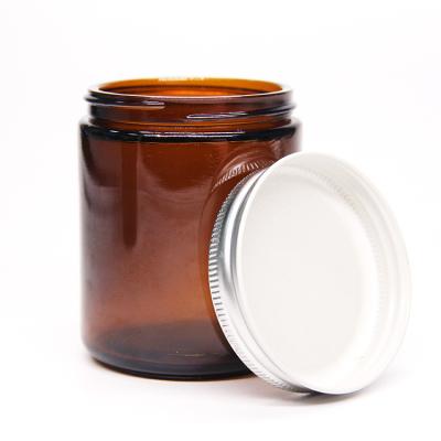 Chine Bouteilles de bougies en verre ambre à bouche large 30 cl 250 ml avec couvercle en bois à vendre