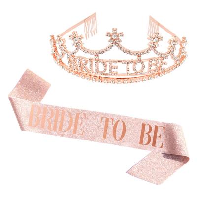 China Metal tiara. Satin or Glitter Fabric Sash Bride to be Sash and Tiara Kit, Bachelor Party Decorations, Bridal Shower Decorations, Bachelor Sash and Crystal Crown for sale