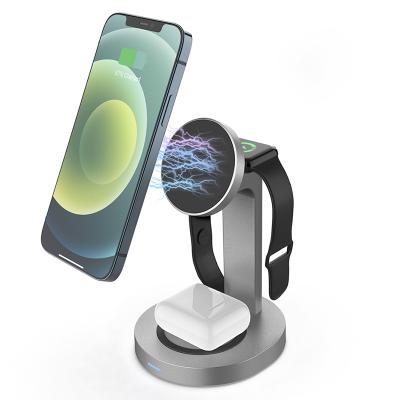 China Strong Magnetic Fast Wireless Charging Dock 15W Charging Station For Apple QI 3in1 Magnetic Wireless Charger Stand for sale