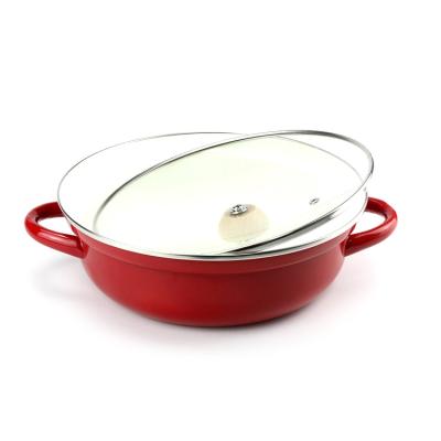 China Sustainable factory outlet 24cm Red Enamel frying stewpot for household Body Metal Customized Korea Style for sale