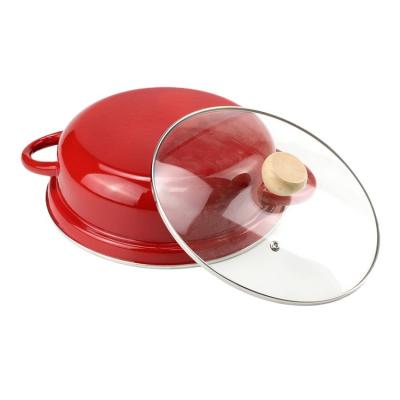 China Sustainable Factory Price 21cm REd Enamel frying stewpot for household Body Metal Customized Korea Style for sale