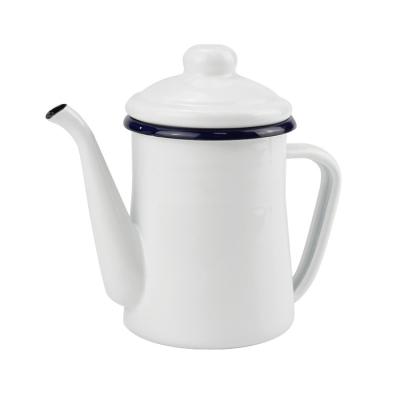 China Sustainable Wholesale High Quality White 0.6L Enamel Drip Coffee Pot for sale