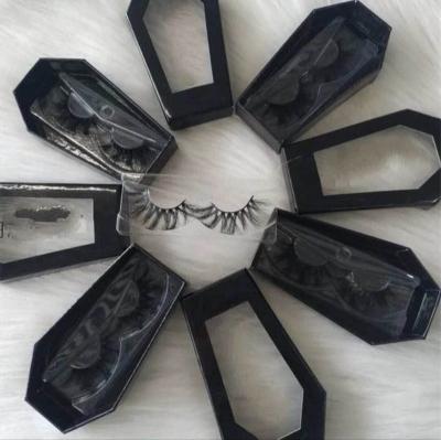 China Wholesale new seller natural 25mm long coffin wick boxes 3d mink lashes Halloween coffin shape eyelash box for sale