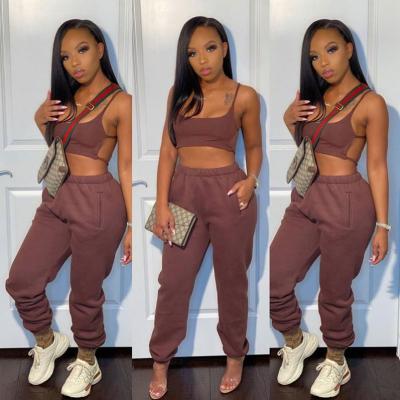 China 2022 Custom Logo Fall Ladies Backless Camisole Crop Tank Tops Women QUICK DRY Two Piece Set Dress Pants for sale