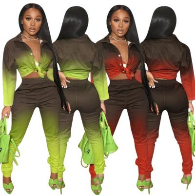 China Autumn QUICK DRY lounge fashion gradient color casual tank top two pieces sports tracksuits set tracksuit for women for sale