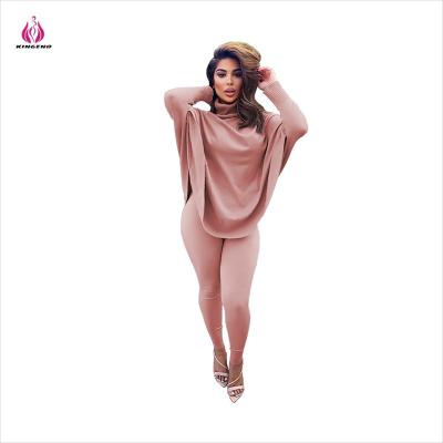 China KG7115 breathable casual fashion ladies bat long sleeve slit top S-3XL 2 pieces set pants suits women 2021 for sale