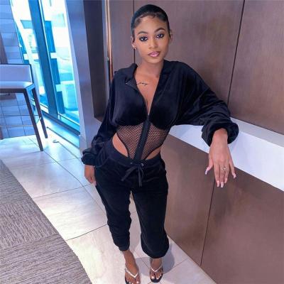 China Two-Piece Set Hoodie Mesh Grid Jacket Bodysuit Winter QUICK DRY Velvet Women's Sports Pants Matching Sets Equipment Activewear KA1009 for sale