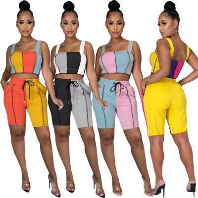 China Kg15225 New Arrivals 2021 Summer QUICK DRY 2 Piece Casual Crop Top Vest And Splicing Short Set Sports Suit Clothing for sale