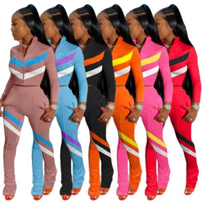 China Sustainable KG7307 Drop Shipping 2021 Long Sleeve T-Shirts And Patchwork Pants Gym Sets Clothing Women Clothes for sale
