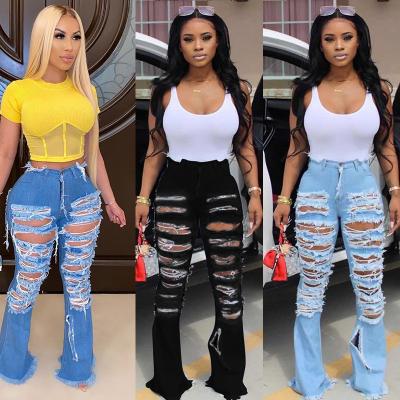 China 2021 Latest QUICK DRY Women's Jeans Fashion Legging Bell Bottom Overall Pants High Waist Hollow Out Pants for sale