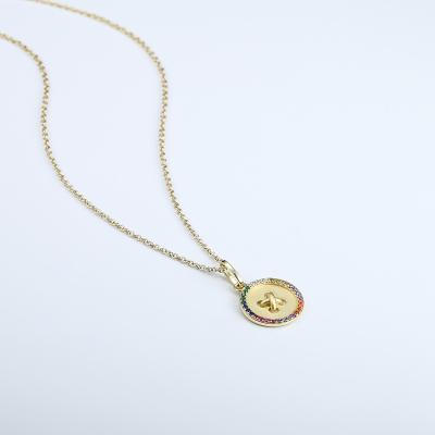 China Grace Jewelry Rainbow Color Nano TRENDY Crystal Matte Finished Gold Plated 925 Logo Necklace Pendant custom made silver for sale