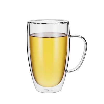 China Sustainable 450ml Wholesale Custom Double Wall Glass Mugs Water Glass Heat Resistant Coffee Mug for sale