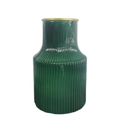 China Modern manufacture green amber grey clear glass flowers vase for decor with gold mouth used for home decoration wedding decoration for sale