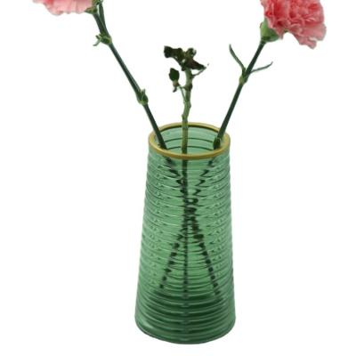 China Modern Conical glass & crystal table vases decoration with spiral pattern gold mouth for centerpieces table home decor office wedding for sale