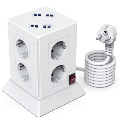 China Anti-Fire PC/ABS European standard desktop 8 AC Outlets with 8 USB tower surge protector power strip for sale