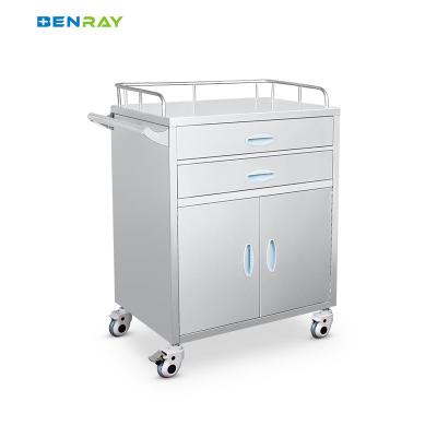 China Hospital 2 Drawers And 1 Cabinet Stainless Steel Medical Medicine Trolley for sale