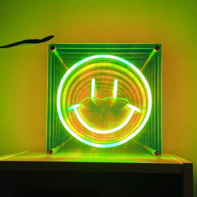 China Warehouse drop shipping Customized noen smile shape infinity sign mirror effect with multi-layer mirror for sale