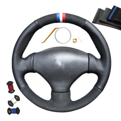 Chine Accessoires automobiles bricolage Noir Suède en cuir authentique Couverture du volant pour Peugeot 206 SW 2003 2004 2005 206 CC 2004 2005 à vendre